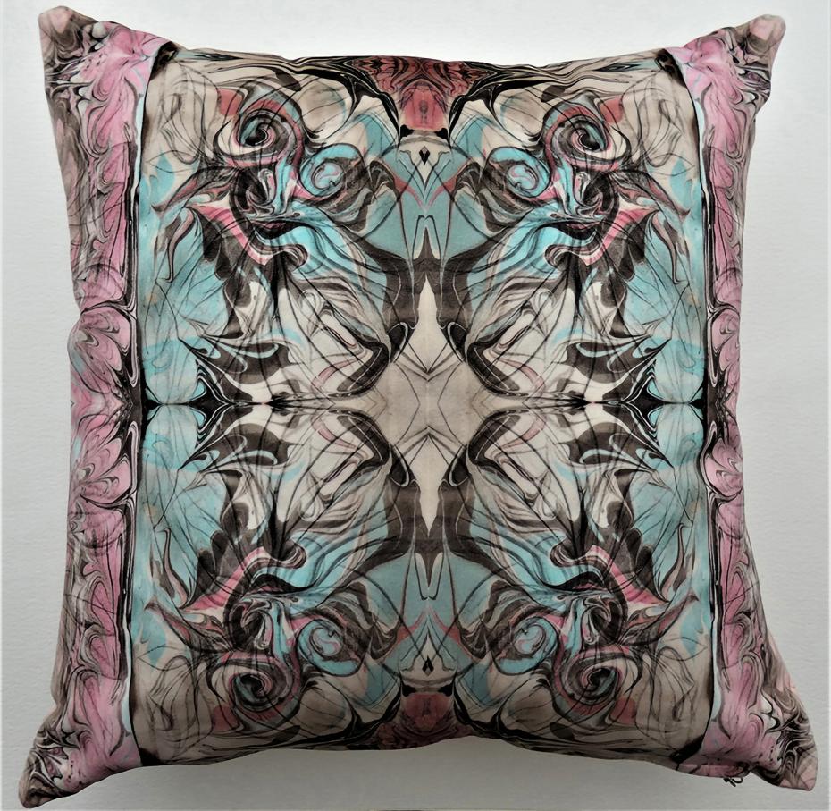 Paola De Giovanni-Marbling Symmetry- square cushion, 18x18 and 22x22 inches